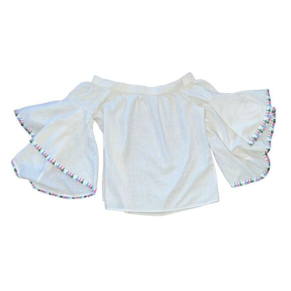ALTAR’D STATE White Off The Shoulder Blouse W/ Colorful Embellishments Size Smal - Picture 2 of 5